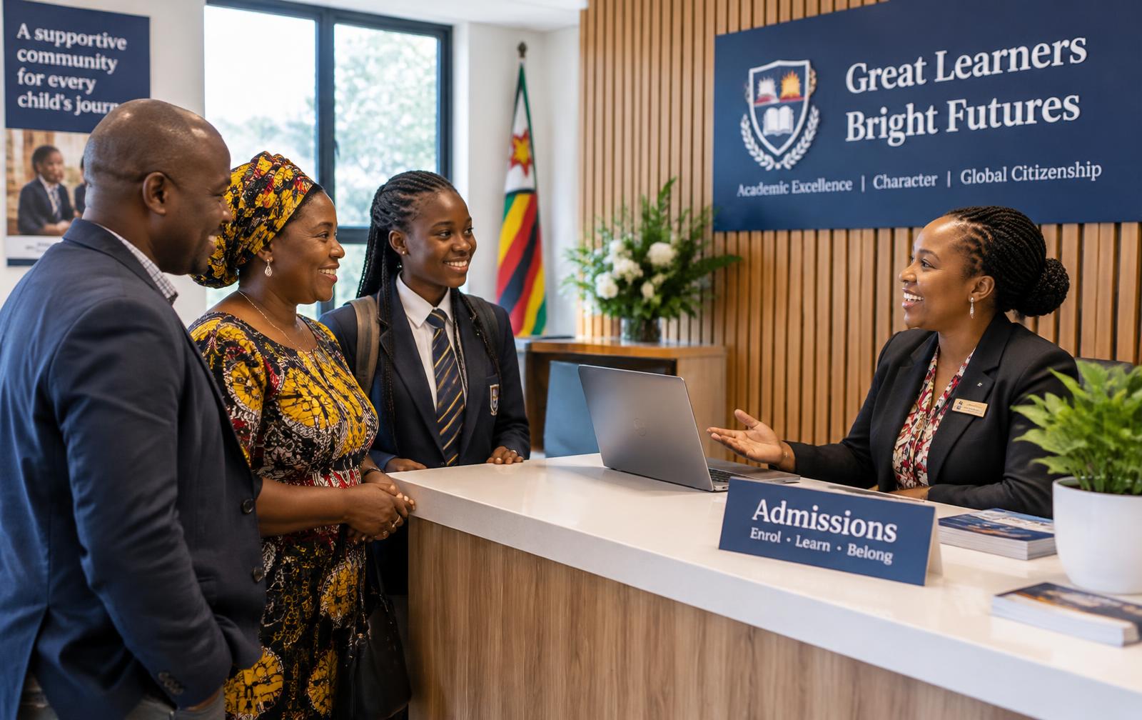 Illustrative admissions conversation at reception