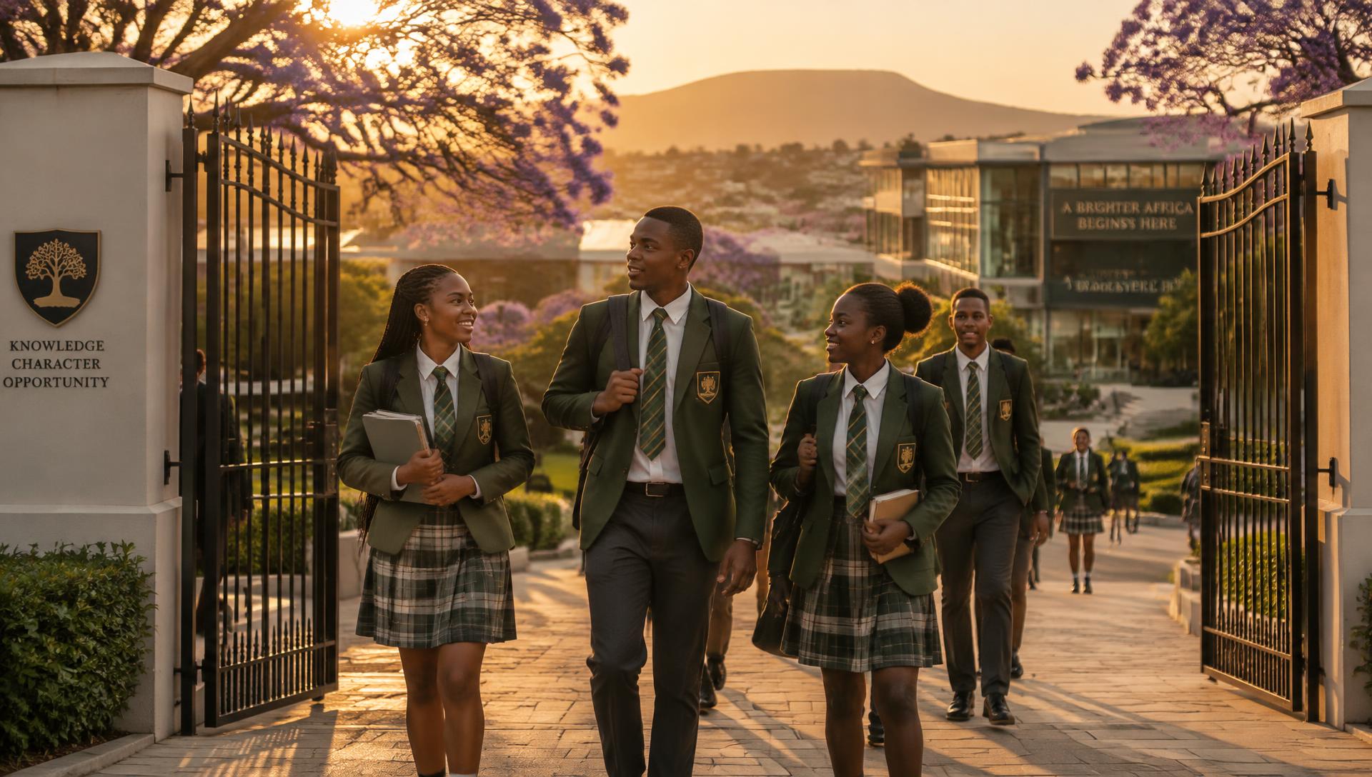 Illustrative high-school students arriving through school gates